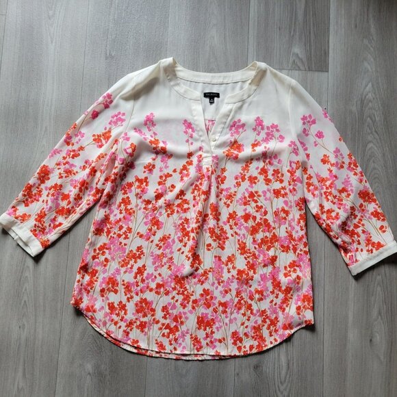 Talbots Shirt Womens M Pink Orange Floral Button Lightweight Tunic Blouse Top - Picture 4 of 5